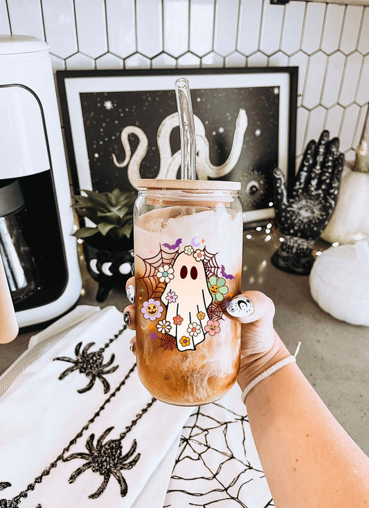 Hippie Ghost - Printed Libby Glass - Dishwasher Safe