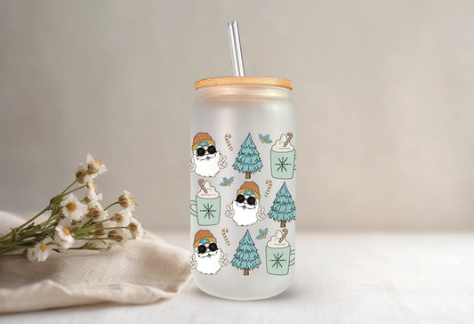 Retro Santa, Frosted Glass - Dishwasher Safe