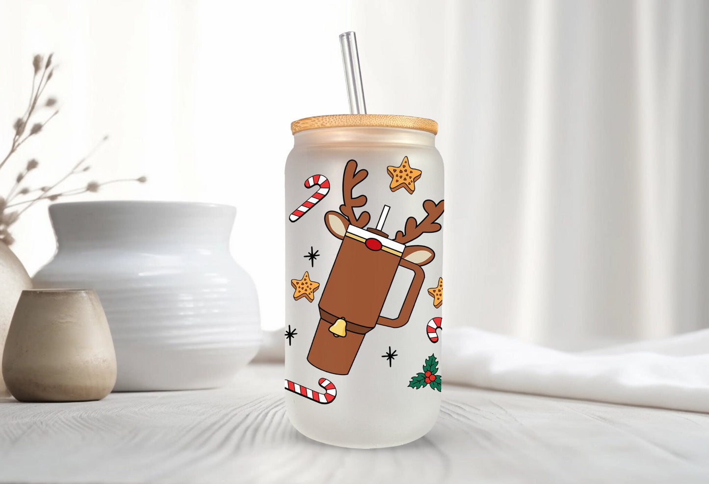 Cups of Cheer Frosted Glass - Dishwasher Safe