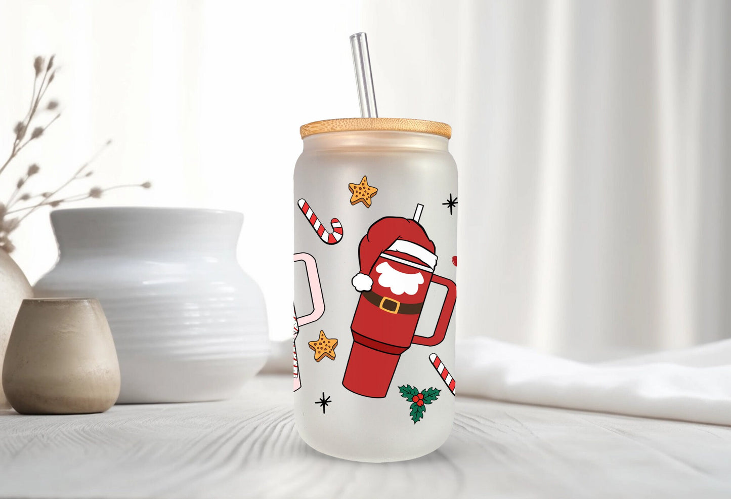 Cups of Cheer Frosted Glass - Dishwasher Safe