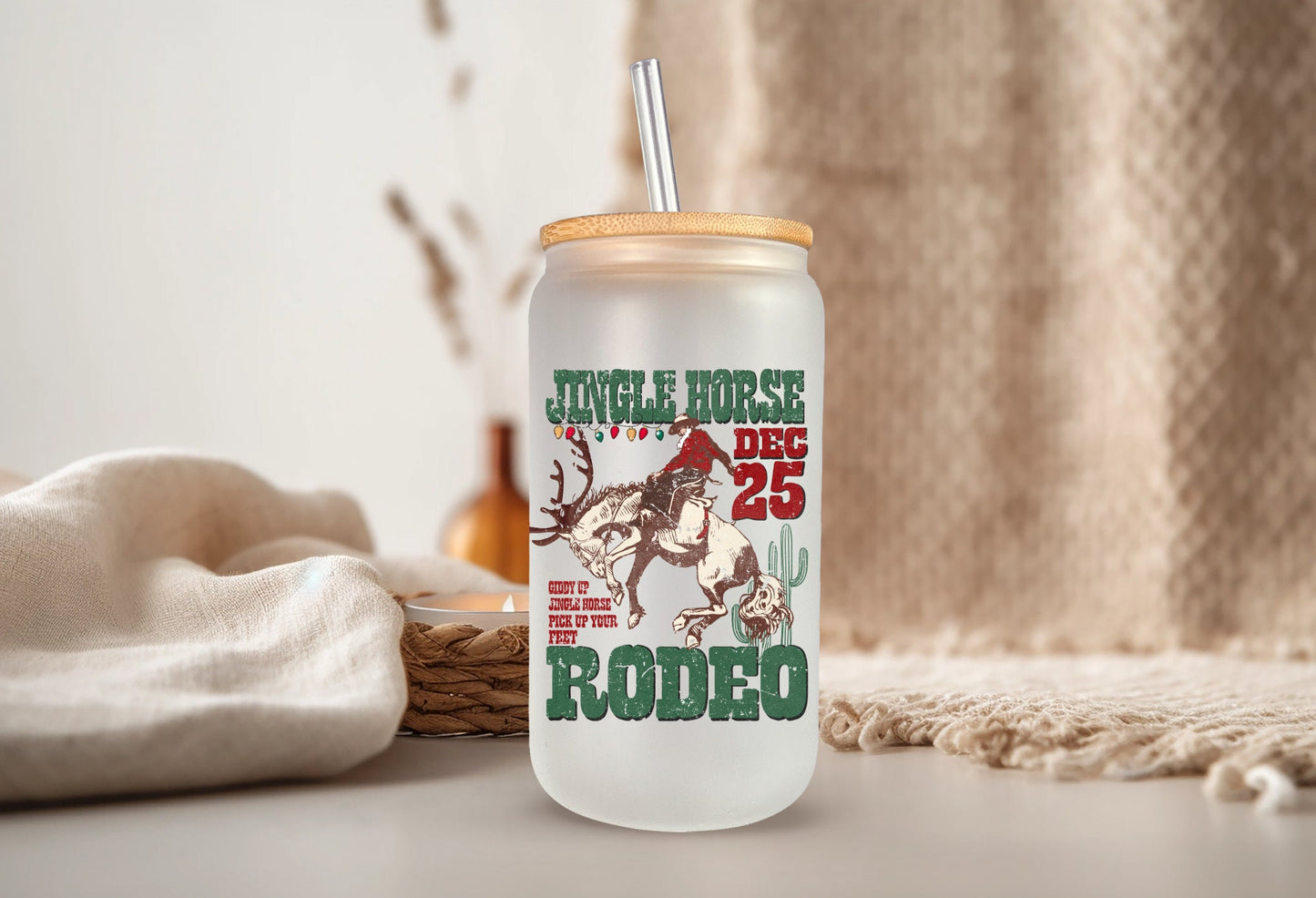 Jingle Horse Rodeo -  Frosted Glass - Dishwasher Safe