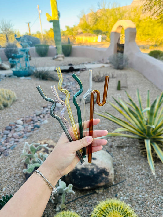Colored Glass Straw- squiggly - Dishwasher Safe