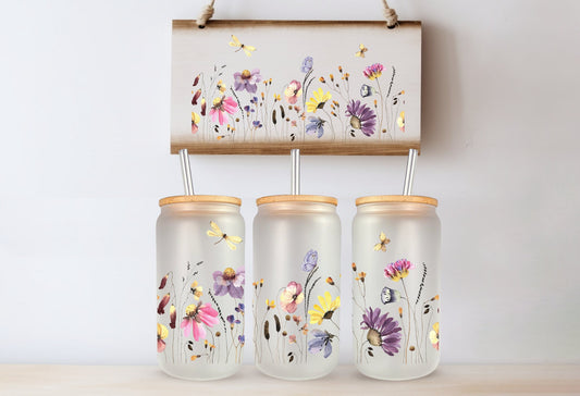 Watercolor Floral Printed Libby Glass - Dishwasher Safe