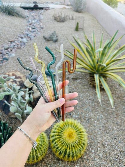 Colored Glass Straw- squiggly - Dishwasher Safe
