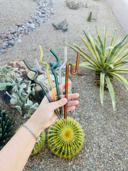 Colored Glass Straw- squiggly - Dishwasher Safe