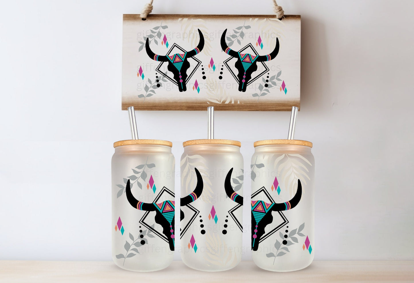 Boho Western Printed Libby Glass - Dishwasher Safe
