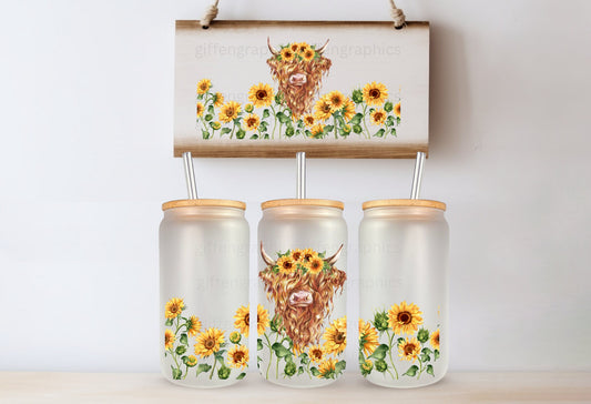 Whimsical Bull Printed Libby Glass - Frosted