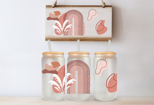 Boho Rainbow Printed Libby Glass- Frosted