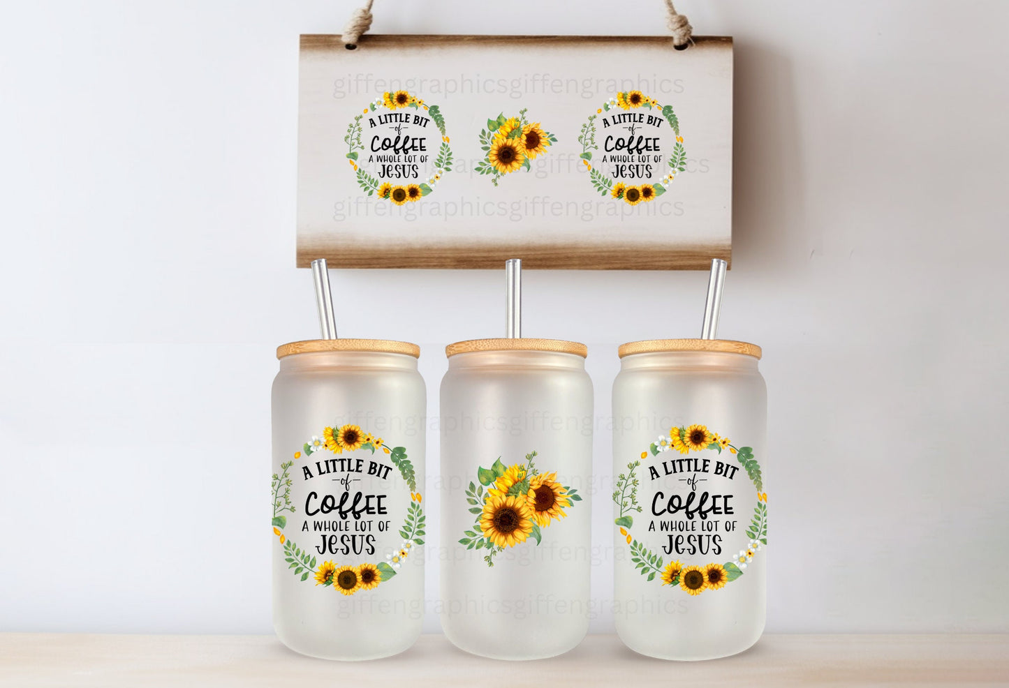 A little bit of coffee, A whole lot of Jesus Printed Libby Glass