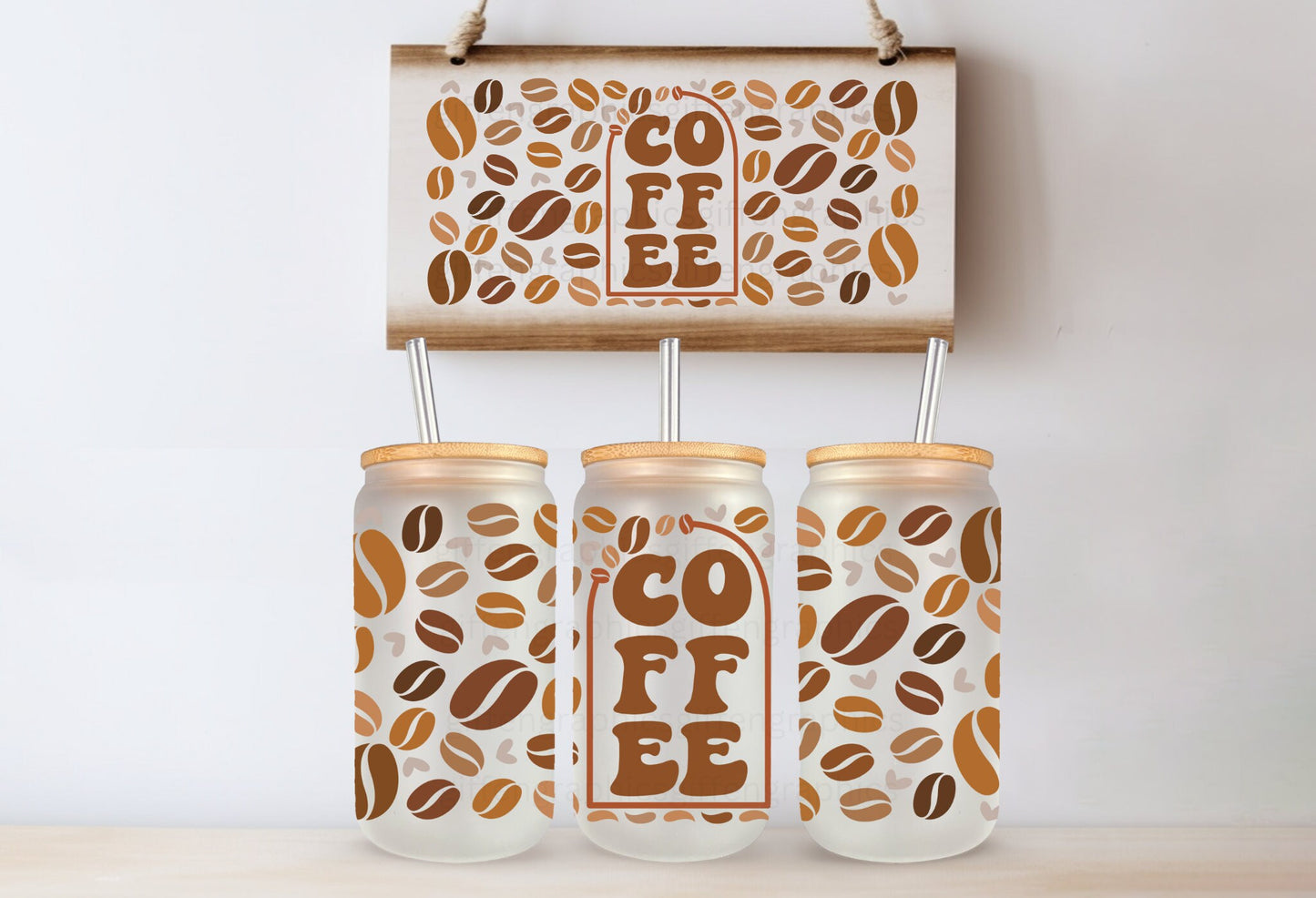 Coffee Bean Boho Printed Glassware - Dishwasher Safe