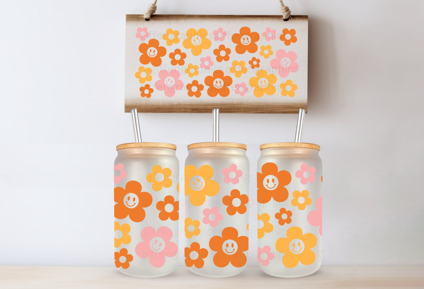 Boho Daisy Summer Printed Glassware- Dishwasher Safe