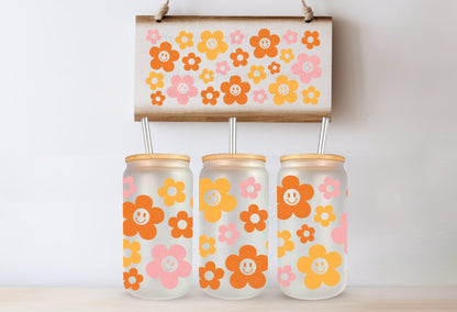 Boho Daisy Summer Printed Glassware- Dishwasher Safe