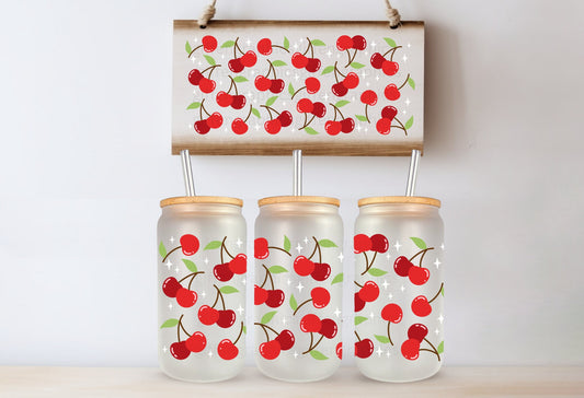 Cherry Bliss Printed Libby Glass- Frosted