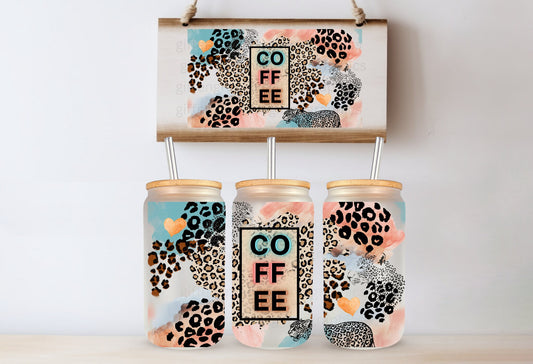 Coffee Cheetah Printed Libby Glass- Frosted