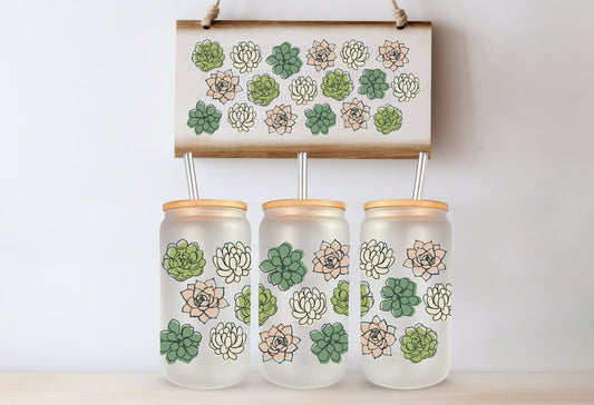 Succulent Printed Libby Glass- Frosted