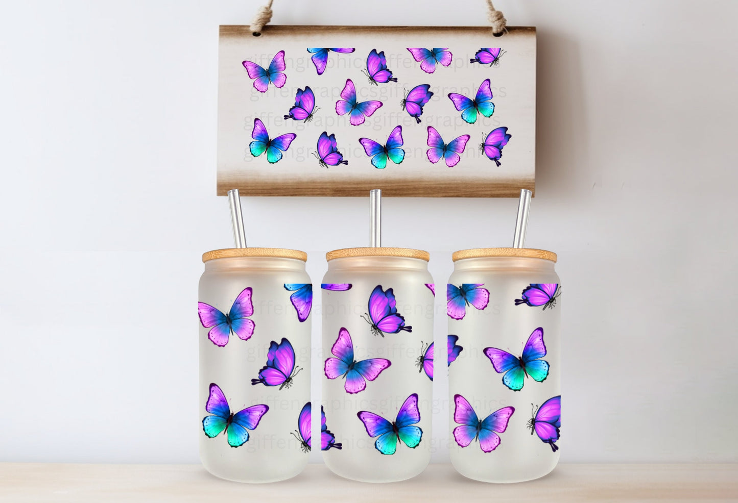Summer Butterfly Printed Glassware -Dishwasher Safe