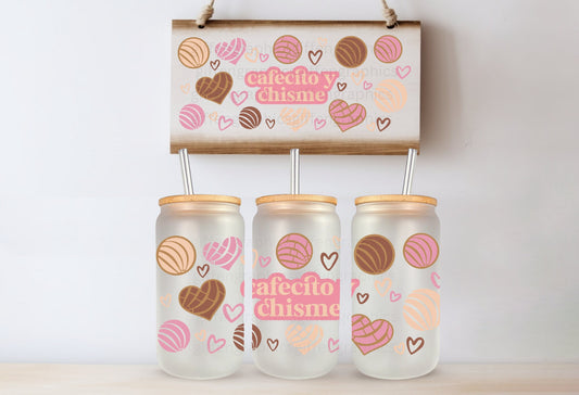 Caffecito y Chisme Printed Libby Glass