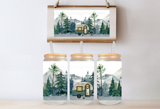Camping Printed Libby Glass - Dishwasher Safe