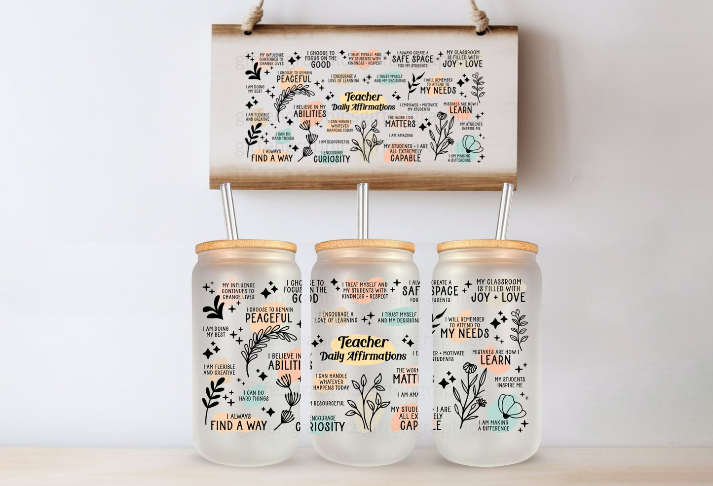 Teacher Daily Affirmations Printed Libby Glass - Dishwasher Safe