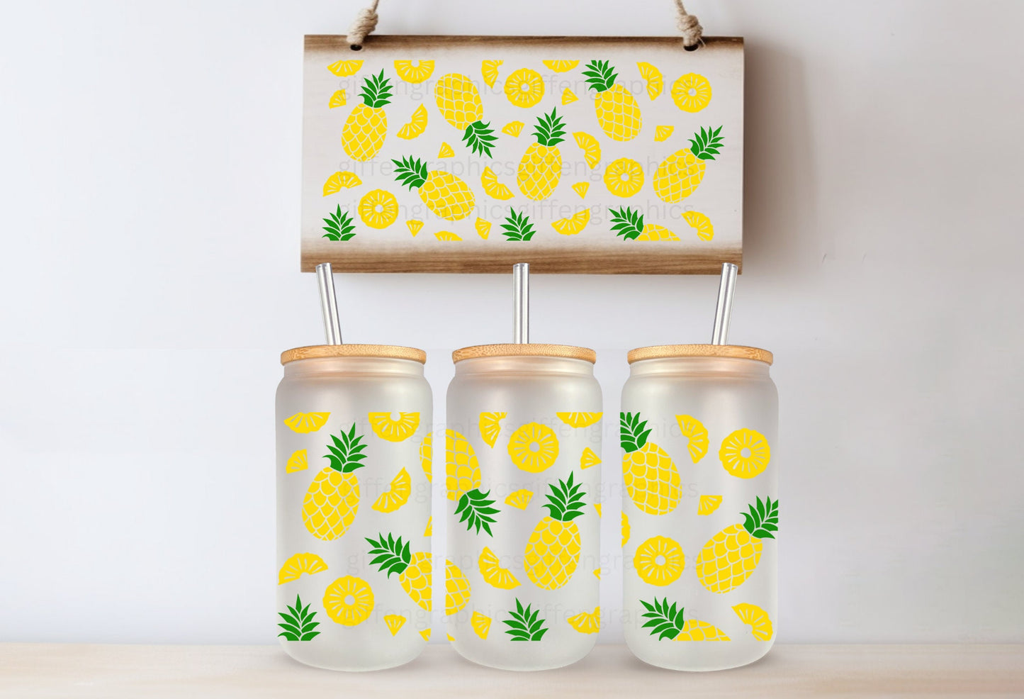 Summer Pineapple Printed Glassware - Dishwasher Safe
