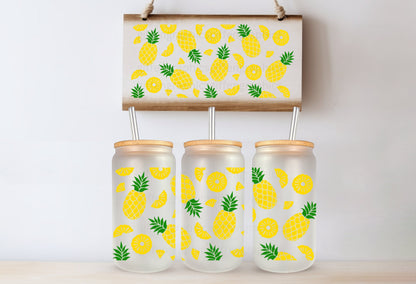 Summer Pineapple Printed Glassware - Dishwasher Safe