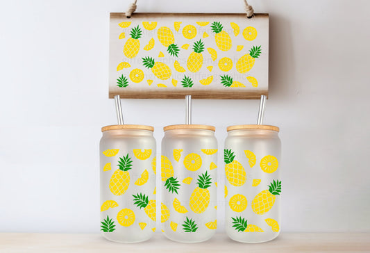 Summer Pineapple Printed Glassware - Dishwasher Safe
