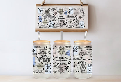 Daily Reminders ( blue tone version ) Printed Libby Glass - Dishwasher Safe