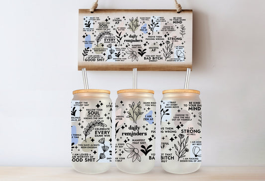 Daily Reminders ( blue tone version ) Printed Libby Glass - Dishwasher Safe