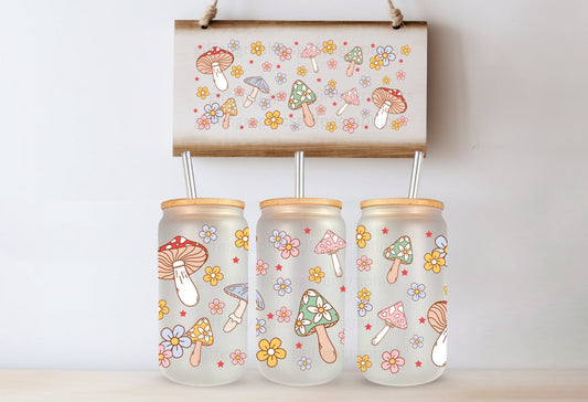 Mushroom Summer Printed Glassware -Dishwasher Safe