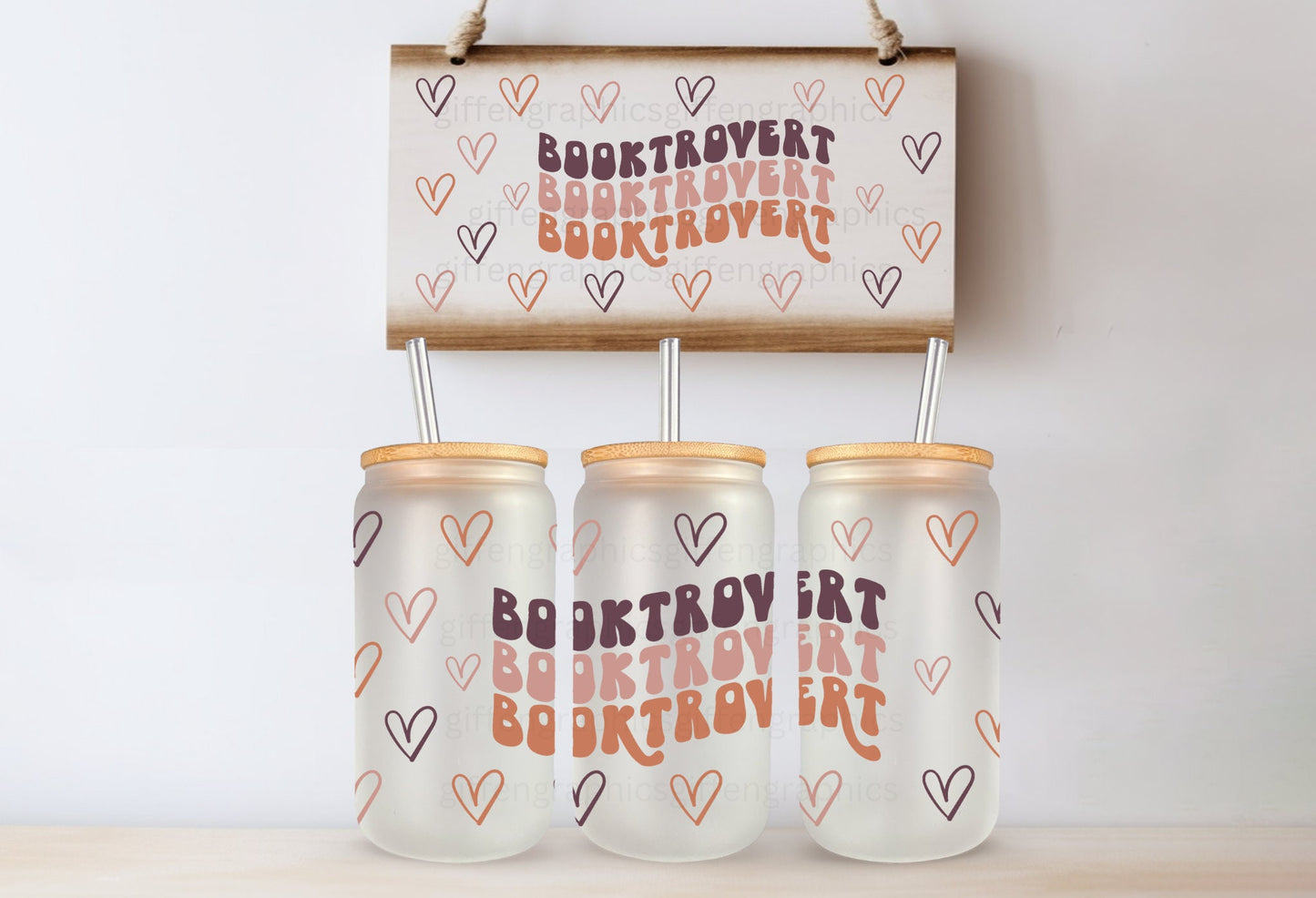 Booktrovert Heart Wrap Printed Libby Glass - Dishwasher Safe