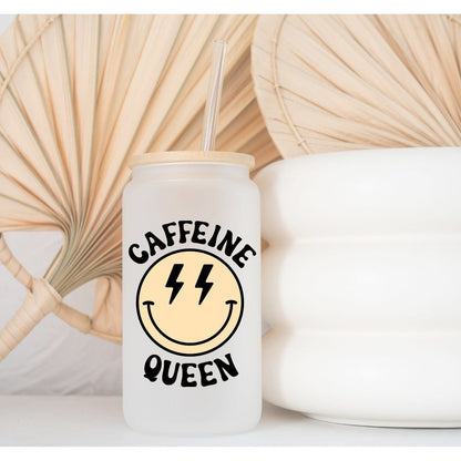 Caffeine Queen Printed Libby Glass - Dishwasher Safe
