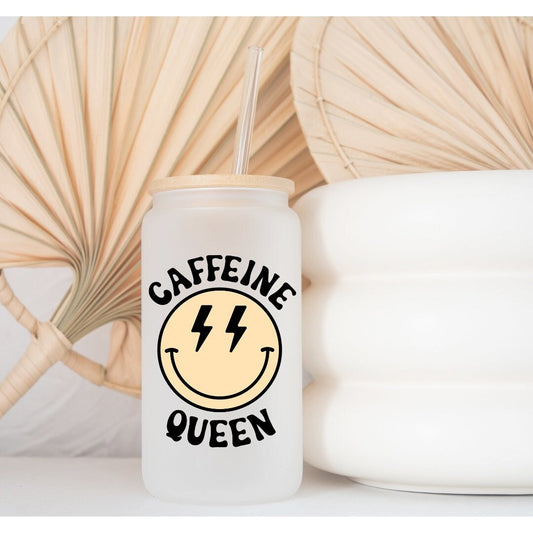 Caffeine Queen Printed Libby Glass - Dishwasher Safe