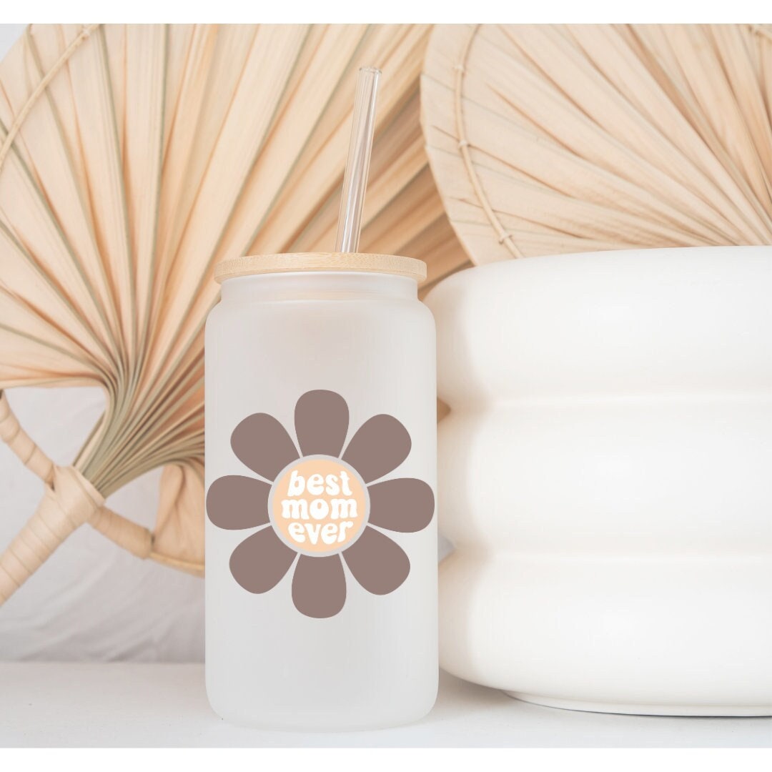 Best Mom Daisy Printed Libby Glass - Dishwasher Safe