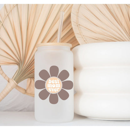 Best Mom Daisy Printed Libby Glass - Dishwasher Safe