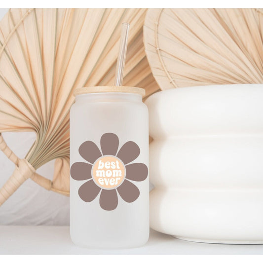 Best Mom Daisy Printed Libby Glass - Dishwasher Safe