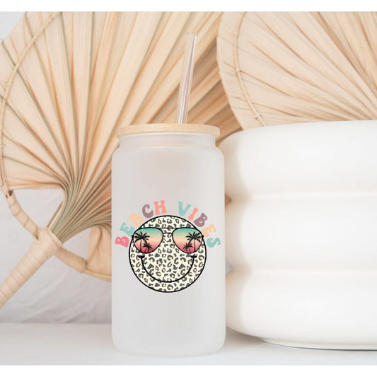Beach Vibes Printed Glassware -Dishwasher Safe