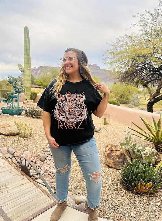 REBEL Black Acid Washed Tee - DTF Printed // High Quality