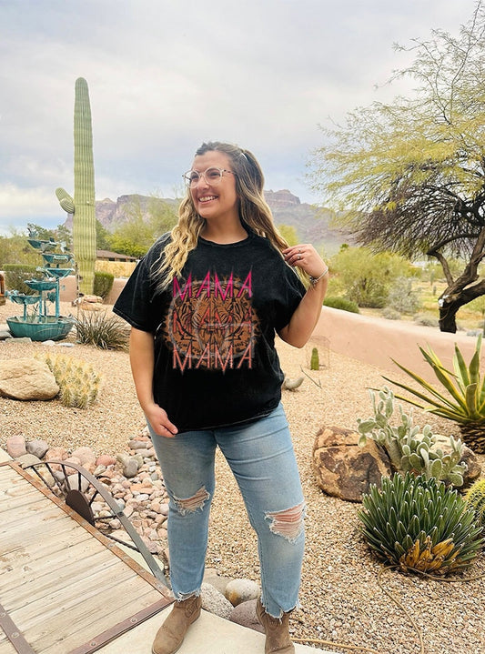 MAMA Black Acid Washed Tee - DTF Printed // High Quality