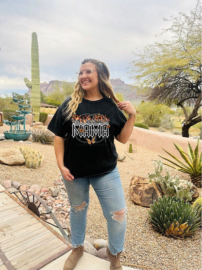 Don't Mess With Mama Black Acid Washed Tee - DTF Printed // High Quality
