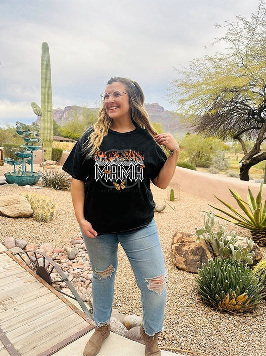 Don't Mess With Mama Black Acid Washed Tee - DTF Printed // High Quality