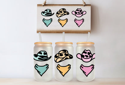 Colorful Cowboy Printed Glassware - Dishwasher Safe