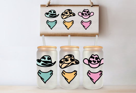 Colorful Cowboy Printed Glassware - Dishwasher Safe