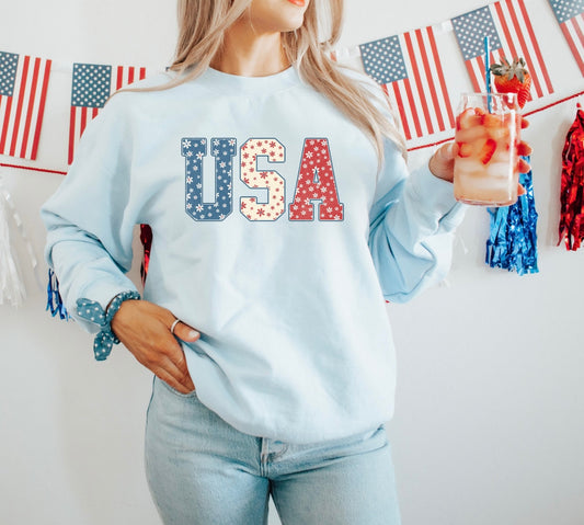 USA Daisy Graphic Crew - NEW - DTF Printed