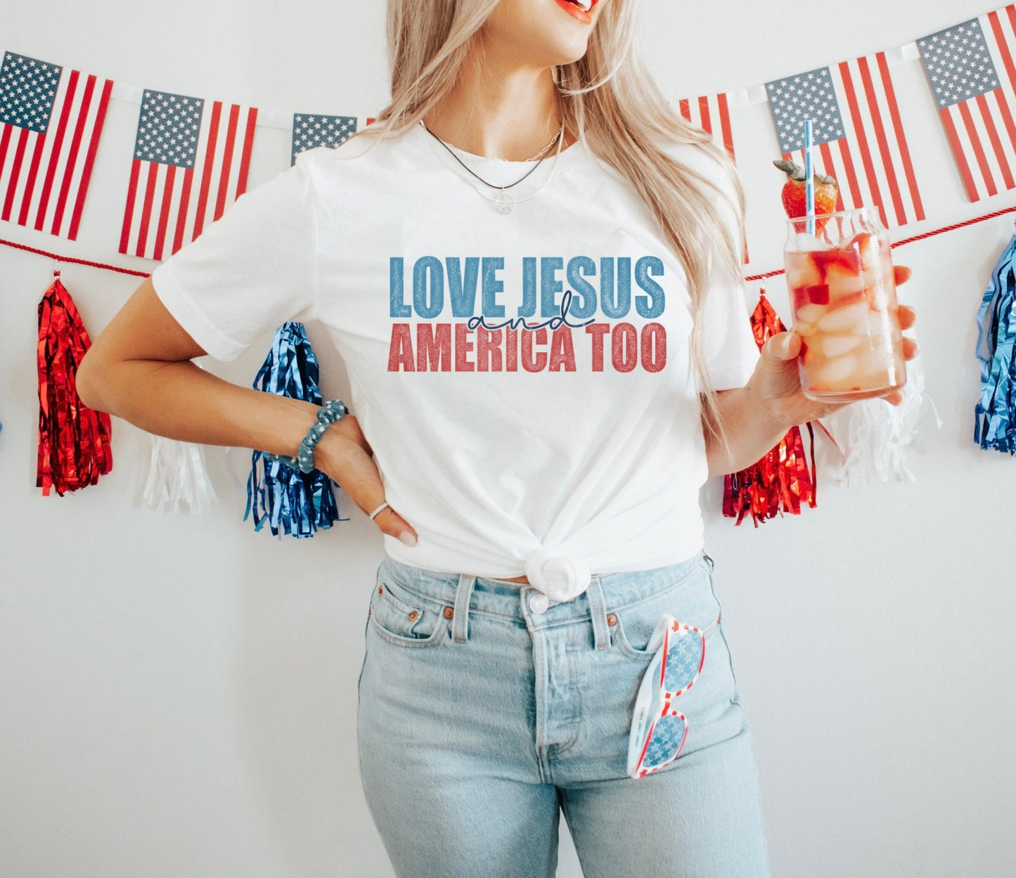 Loves Jesus and America Too - Graphic Tee - DTF Printed