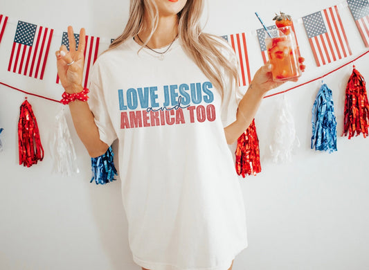 Loves Jesus and America Too - Graphic Tee - DTF Printed