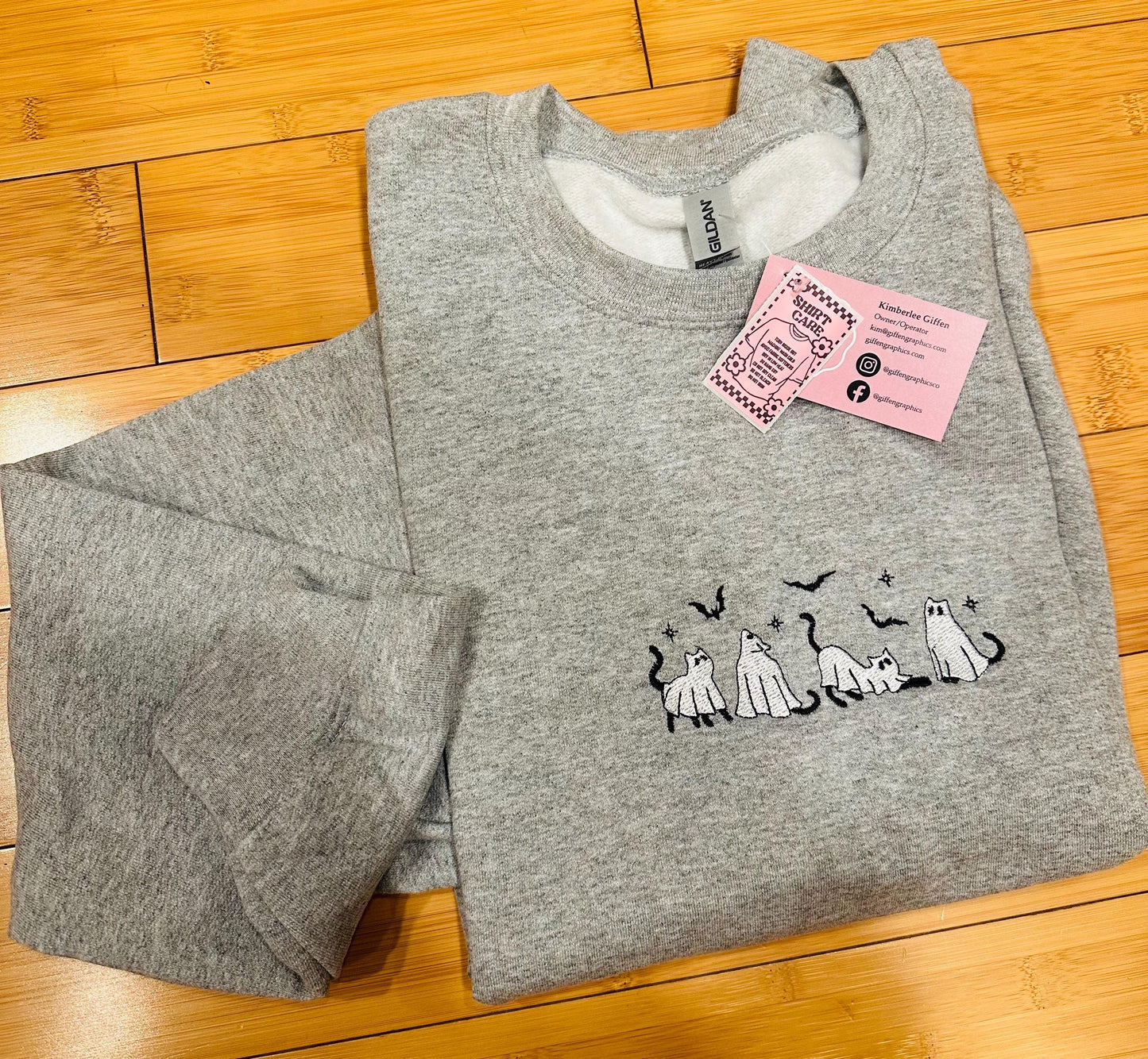 EMBROIDERED ghost cat lovers crew or tee