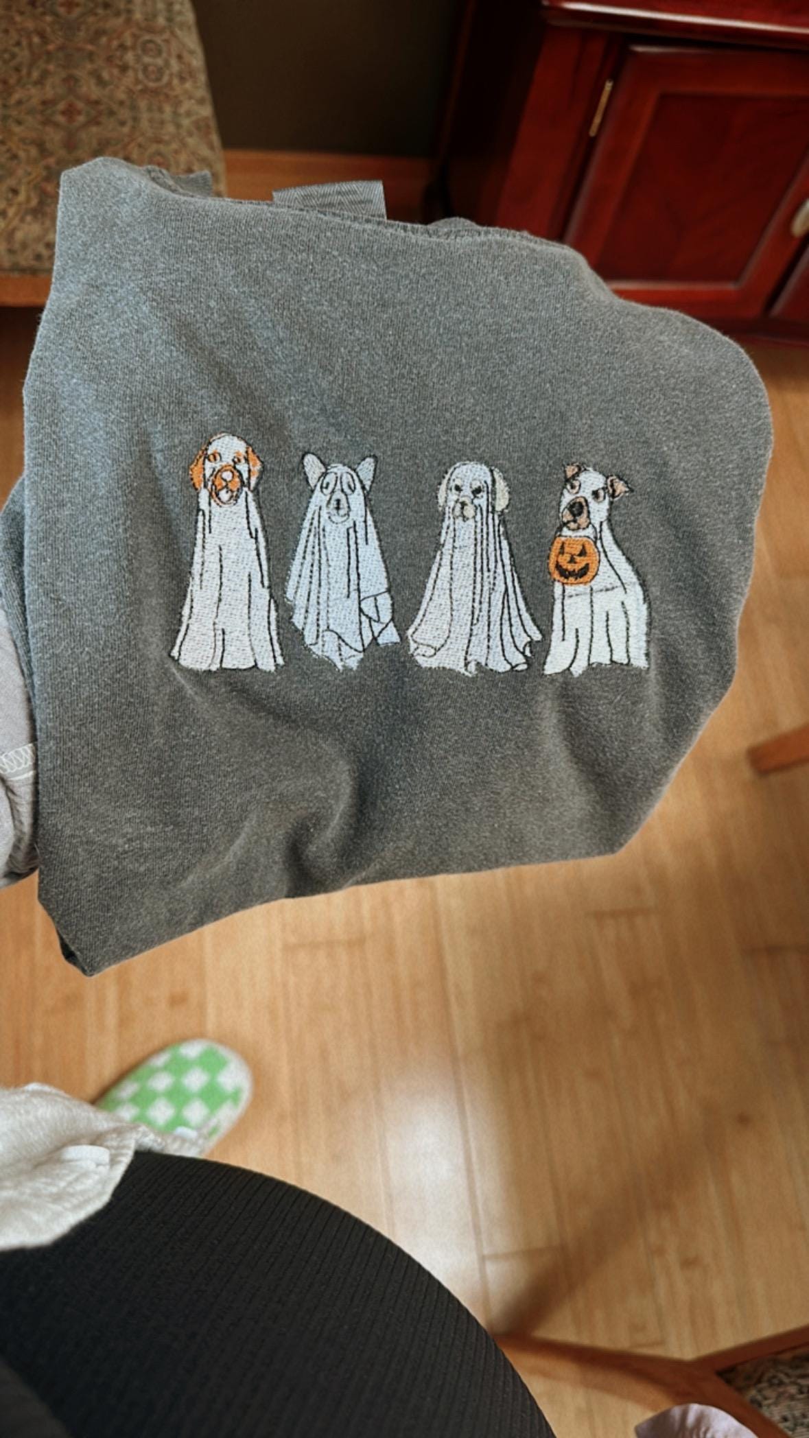EMBROIDERED ghost dog tee or crew