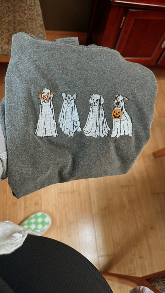 EMBROIDERED ghost dog tee or crew
