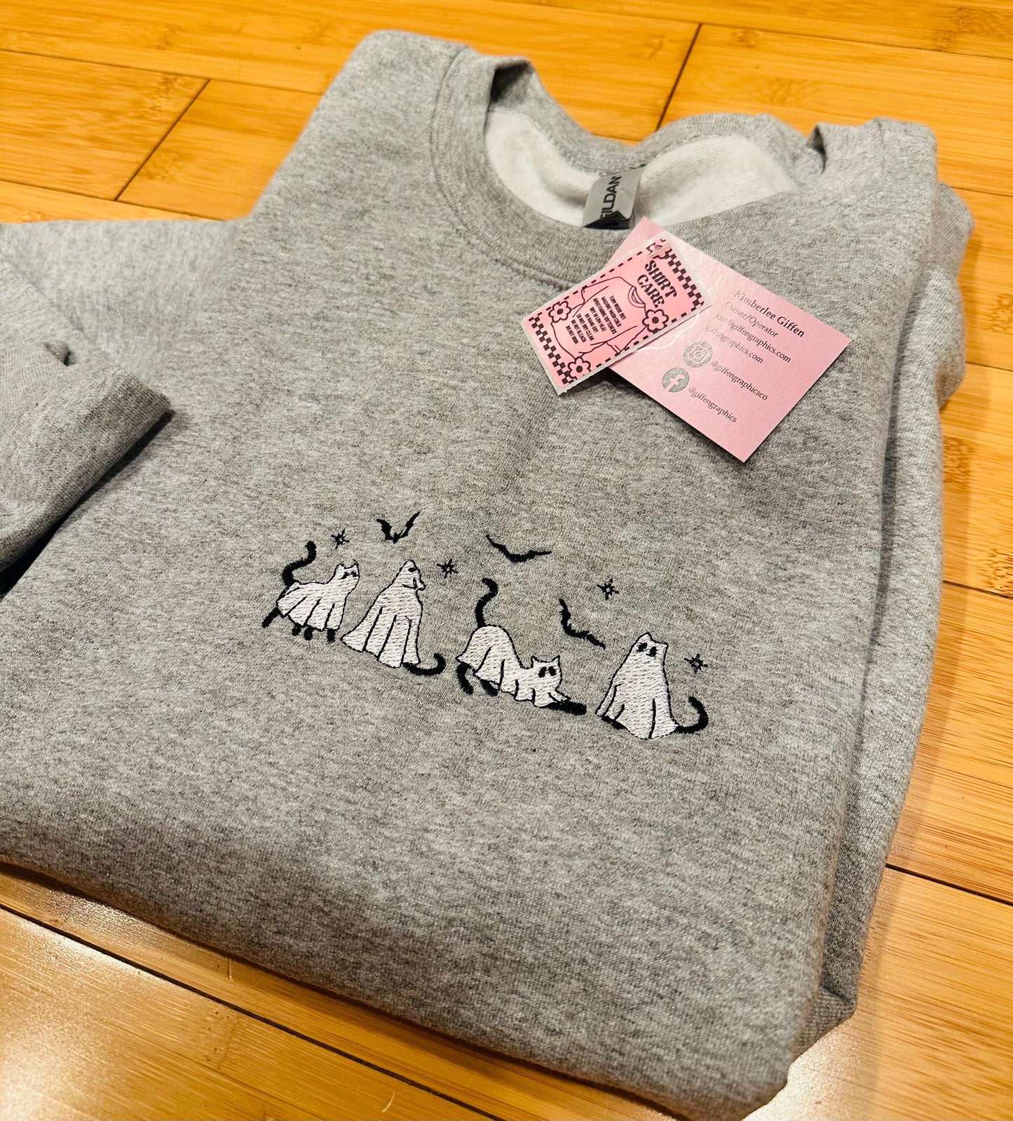 EMBROIDERED ghost cat lovers crew or tee