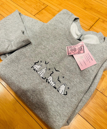 EMBROIDERED ghost cat lovers crew or tee